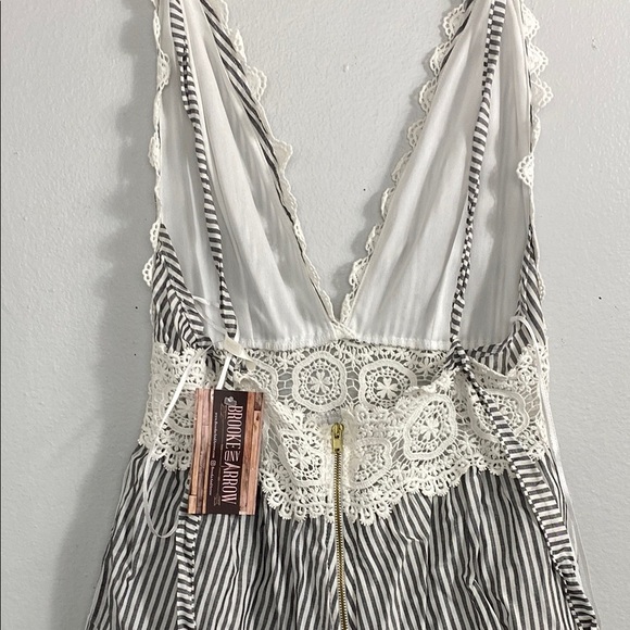 Sage Black and White Striped Lace Trim Romper - Picture 12 of 13